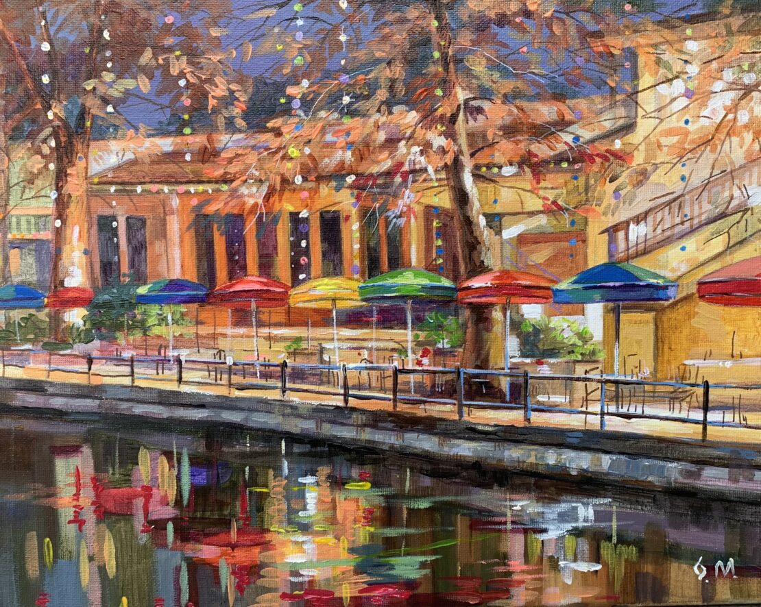 Evening Reflections on the River Walk - Olha Mosieieva - 11'' x 14'' - Oil on Canvas