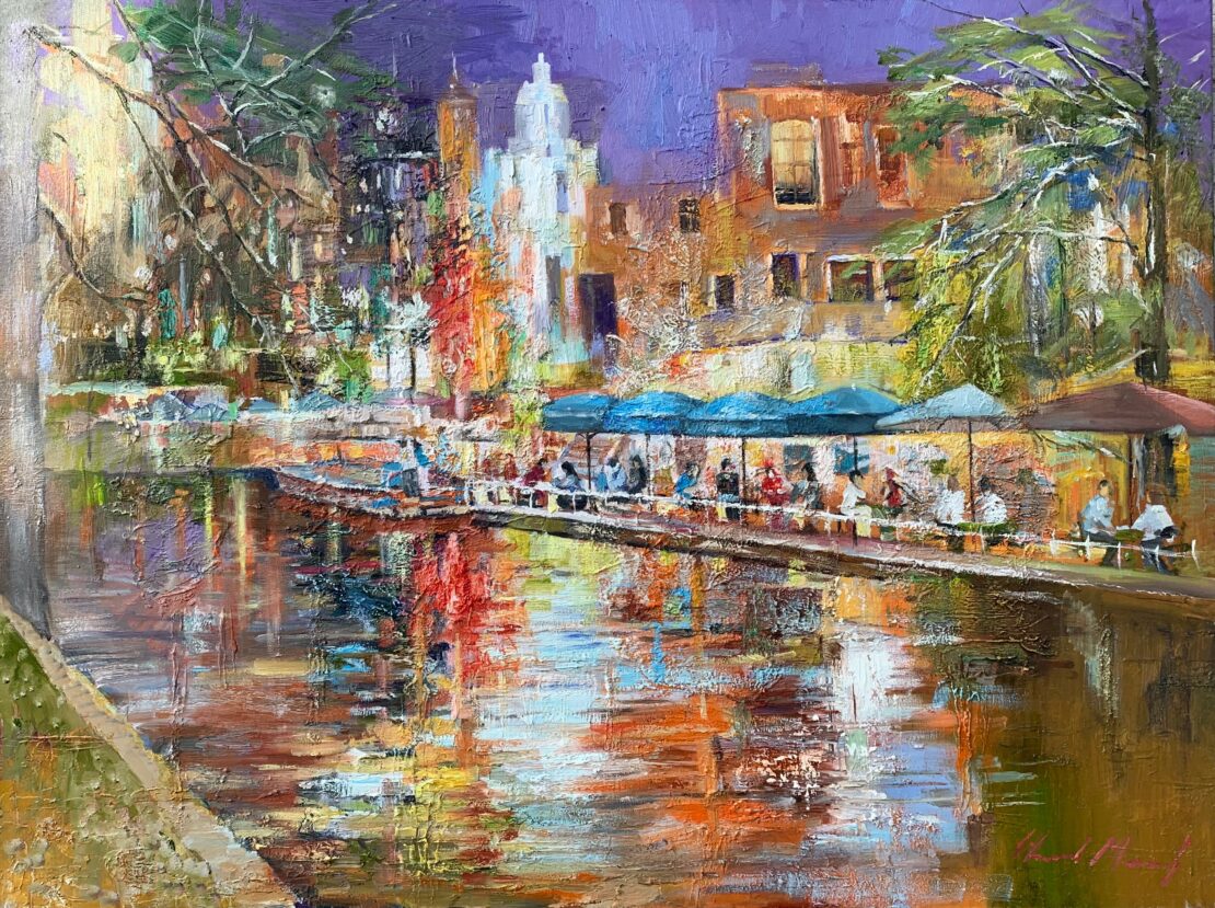 Radiance Along the River Walk - Yevhenii Mosieiev - 30" x 40" - Acrylic on Canvas