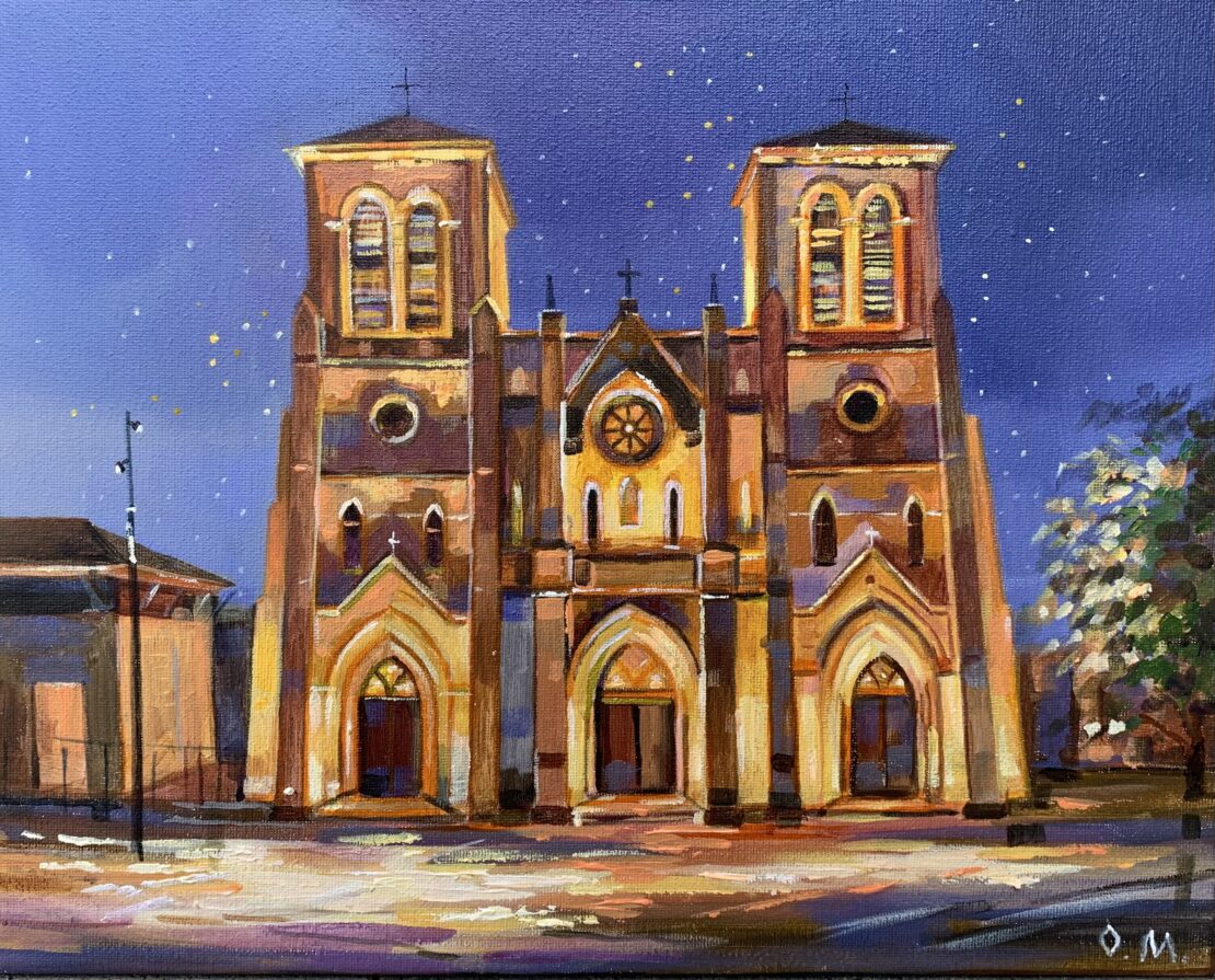 Night Glow of San Fernando Cathedral - Olha Mosieieva - 11'' x 14'' - Oil on Canvas