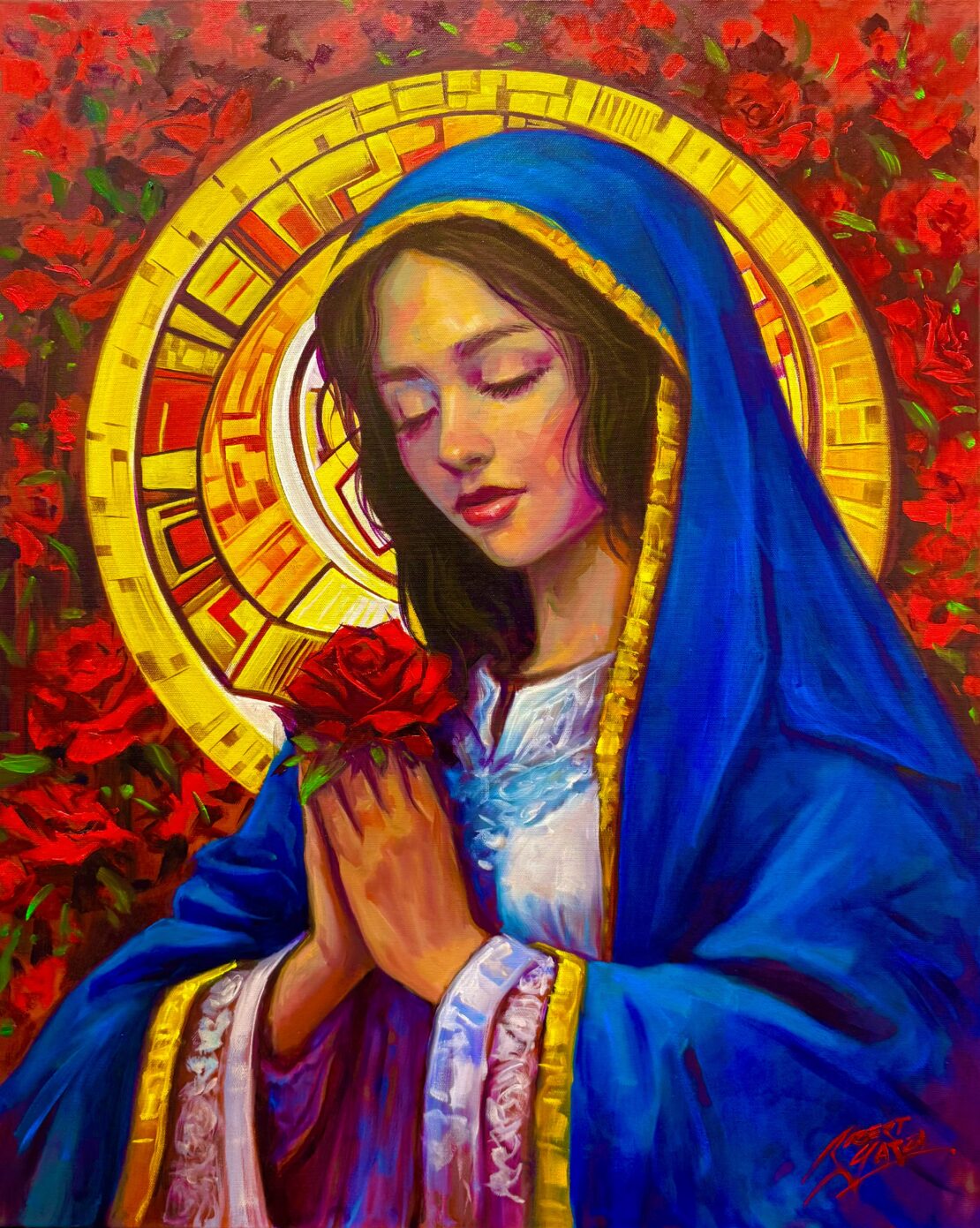 Rose of Devotion - Robert Garza - 30" x 24" - Oil & Acrylic on Canvas