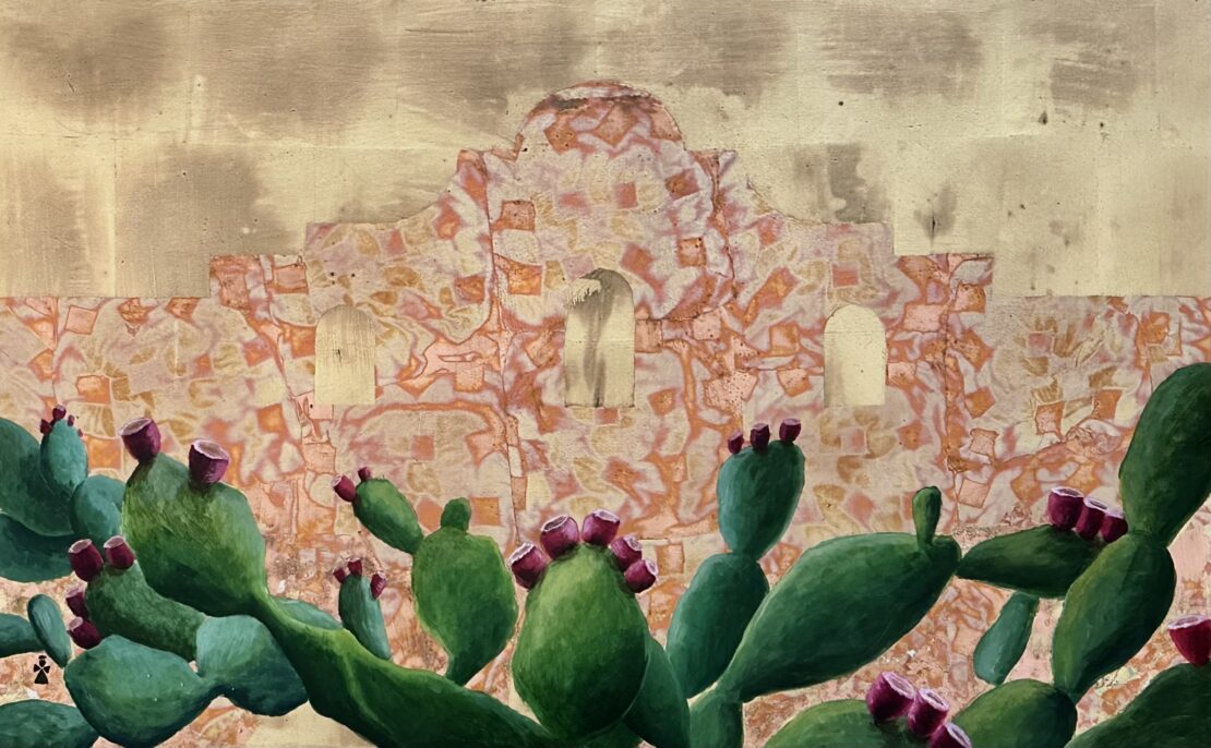 Alamo Cactus - Angeles Salinas - 20" x 32" x 1.5" - Acrylic and Aluminum Foil on Wooden Board