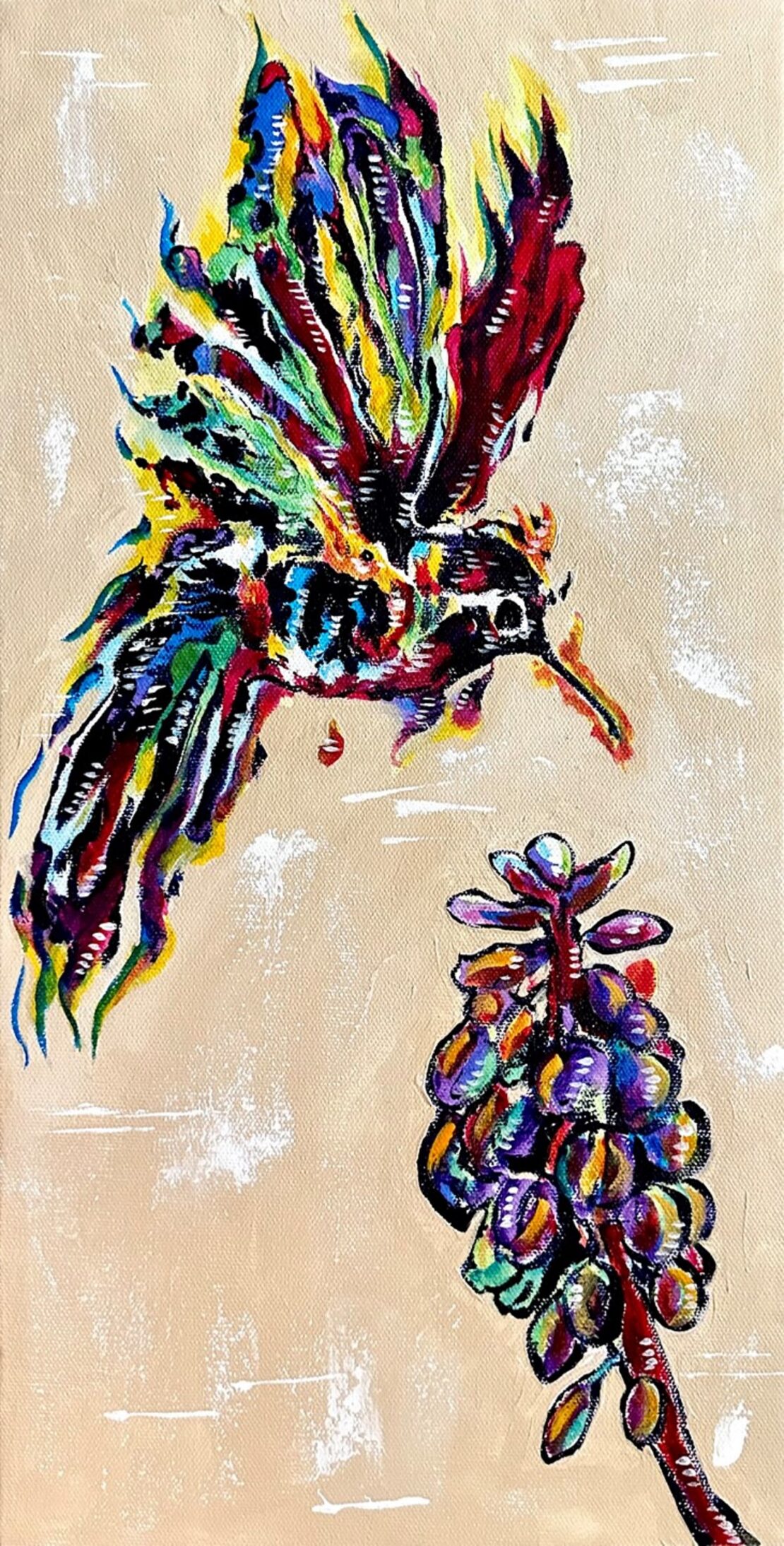 Hummingbird and Flower - Jose Antonio Ayala - 20” x 10” - Acrylic on Canvas