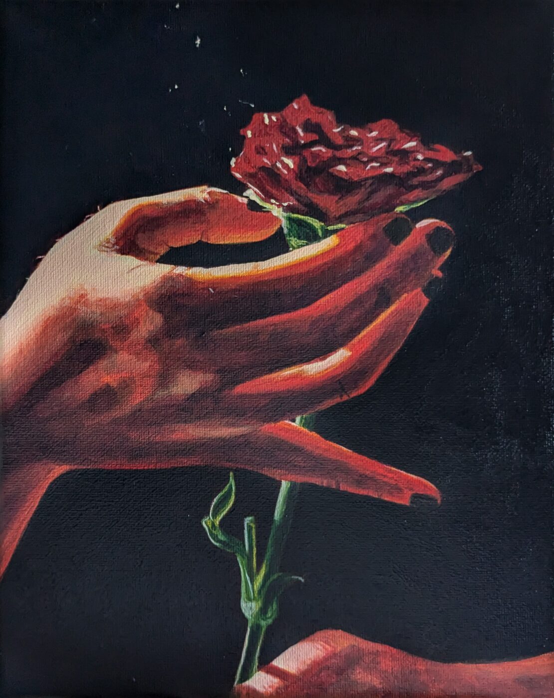 Red Carnations, Black Nails - Julia i.e. Gignac - 10" x 8" - Acrylic on Canvas