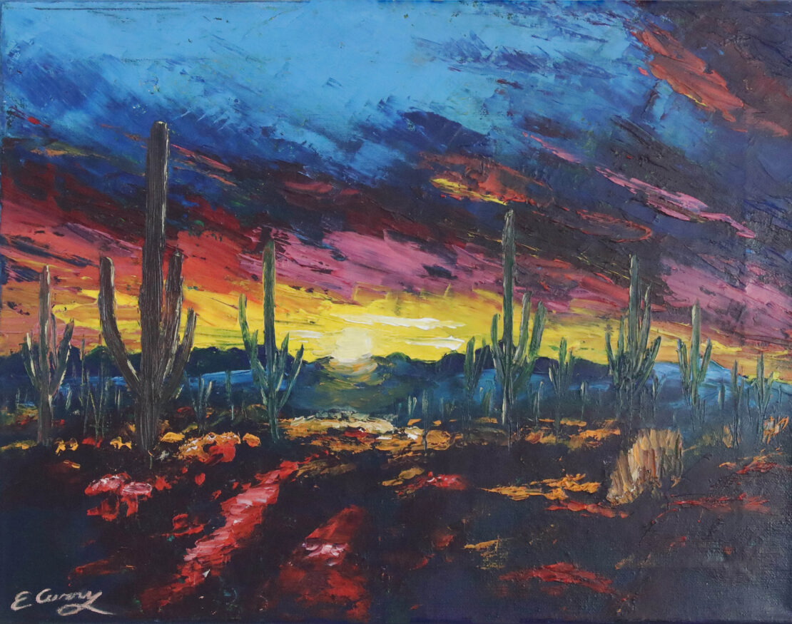 Cactus Sunset - Evelyn Espinoza - 14" x 18" - Oil on Canvas