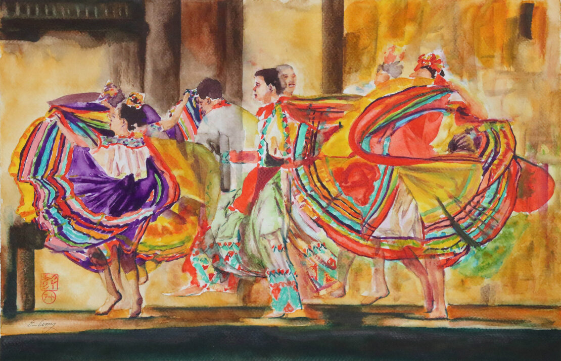 Fiesta del Noche Naranja - Evelyn Espinoza - 11" x 17" - Watercolor on Paper