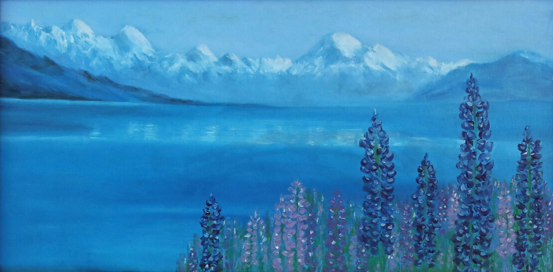 Lakes and Lupins - Evelyn Espinoza - 12" x 24" - Oil on Canvas