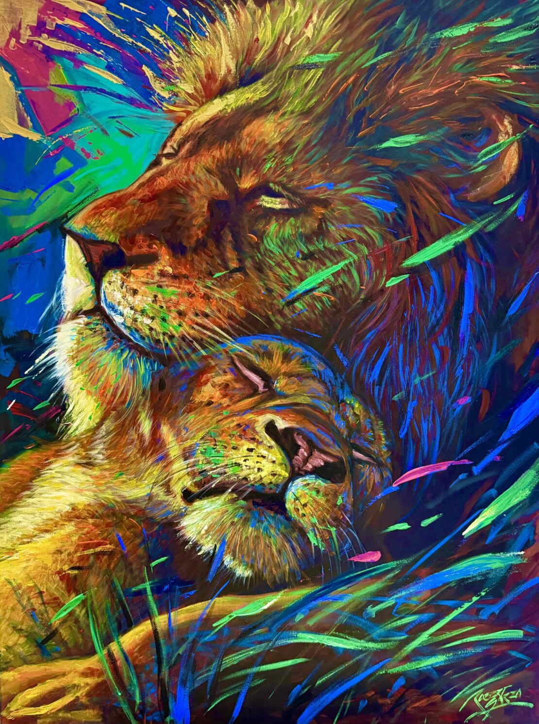 The Lion's Embrace - Robert Garza - 40" x 30" - Acrylic on Canvas